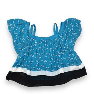 Lane Bryant Women's Plus Blue Floral Cold Shoulder Blouse Size 14 Lined 